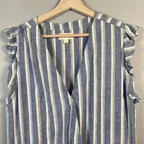 CLOTH & STONE Ruffle Sleeveless Crossover Romper Zuma Beach Stripe Size L Large - Picture 3 of 14